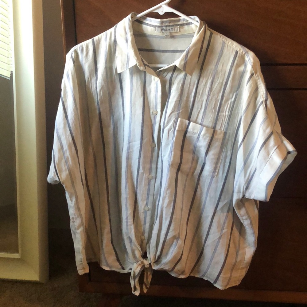 Madewell Tie Front Boxy Stripe Button Up